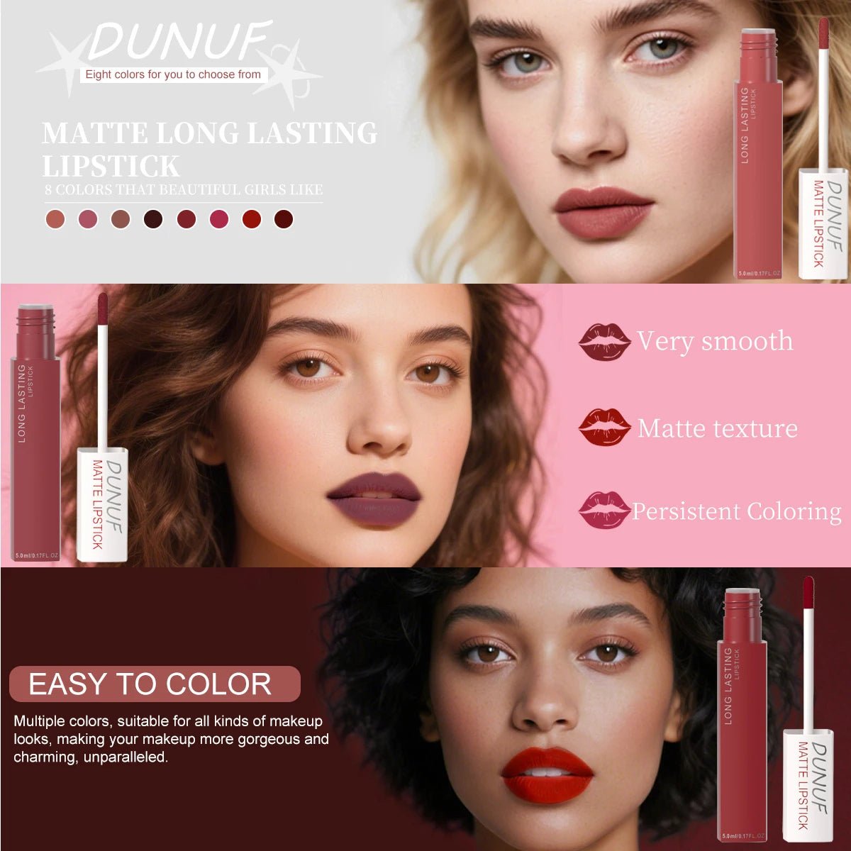 8PCS Matte Lip Gloss Set – Waterproof, Non - Transfer & Long - Lasting Nude Red Lip Stains - My Store