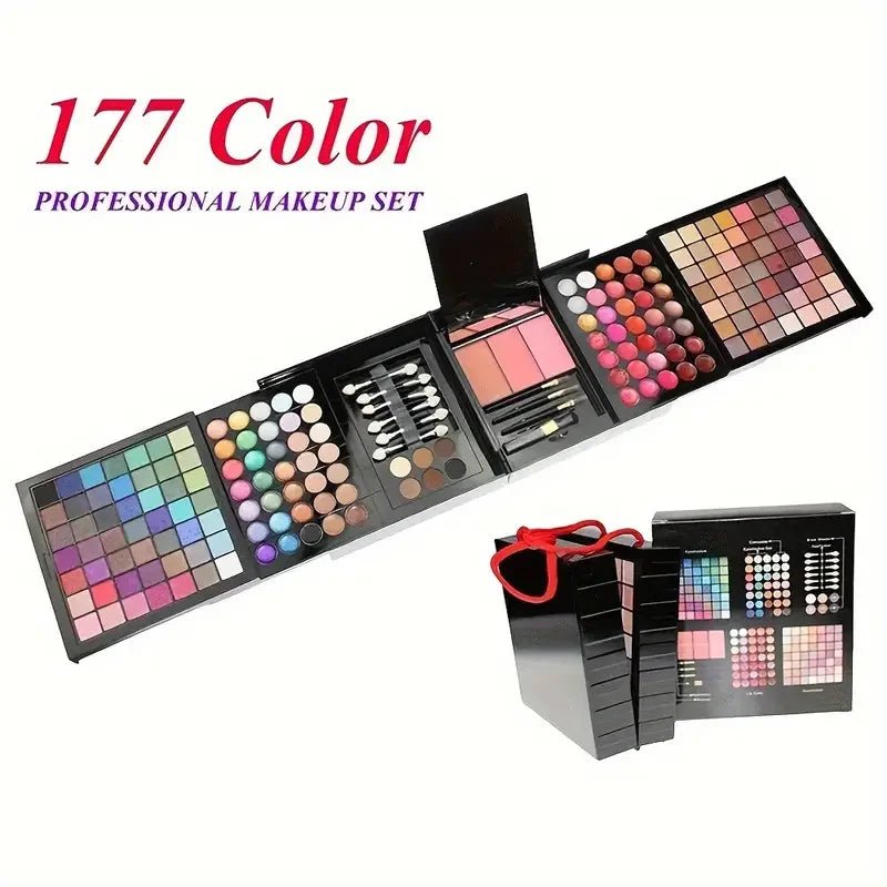 177 Color All - in - One Makeup Kit – Eyeshadow, Blush, Lip Gloss & Concealer Set with Mirror - My Store