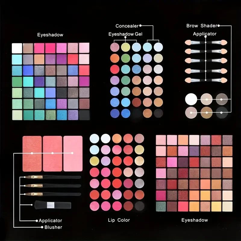 177 Color All - in - One Makeup Kit – Eyeshadow, Blush, Lip Gloss & Concealer Set with Mirror - My Store