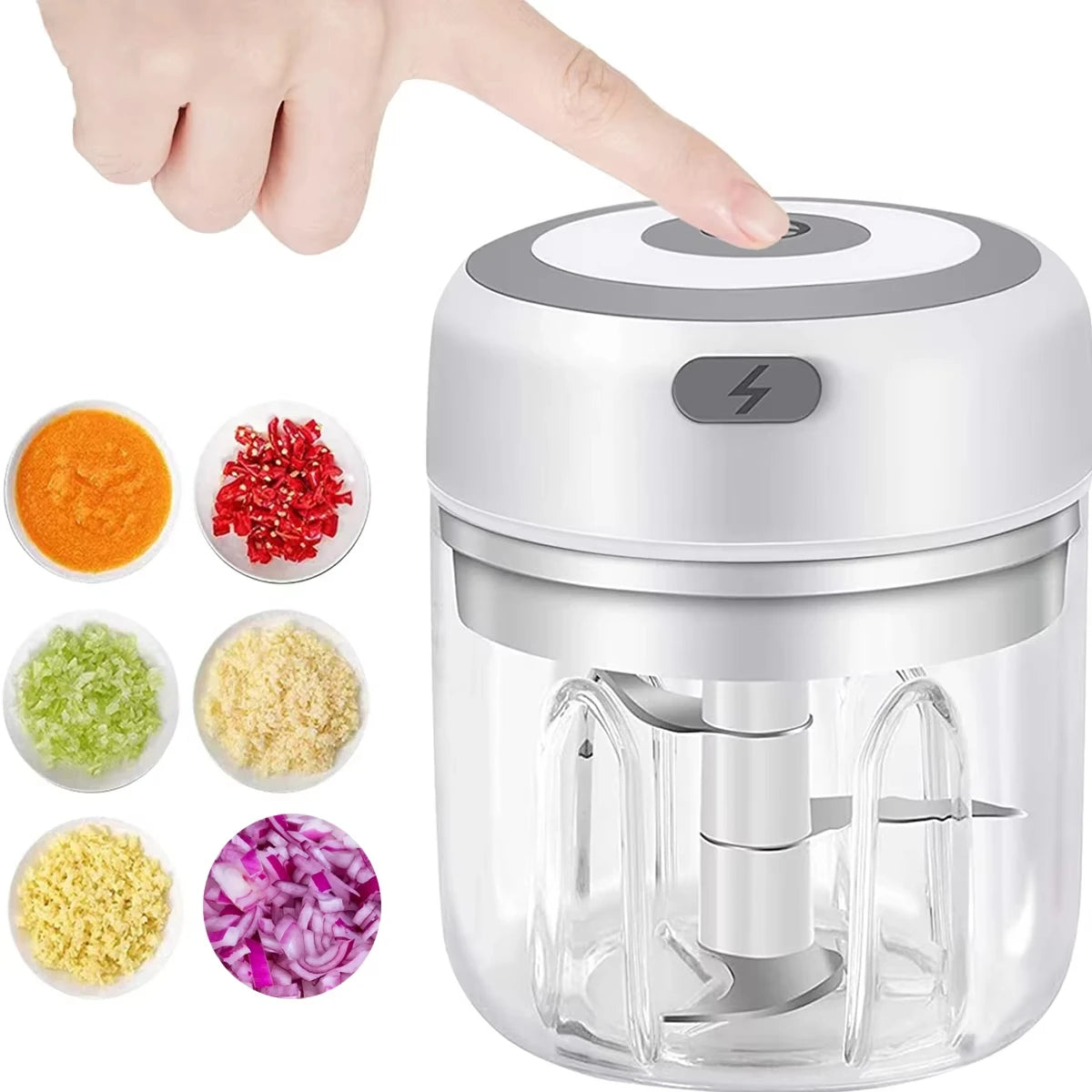 Electric Mini Food Chopper – Garlic, Onion & Vegetable Mincer | USB Rechargeable | 250ML