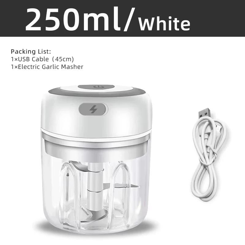Electric Mini Food Chopper – Garlic, Onion & Vegetable Mincer | USB Rechargeable | 250ML