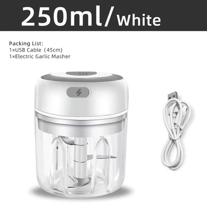 Electric Mini Food Chopper – Garlic, Onion & Vegetable Mincer | USB Rechargeable | 250ML
