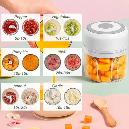 Electric Mini Food Chopper – Garlic, Onion & Vegetable Mincer | USB Rechargeable | 250ML