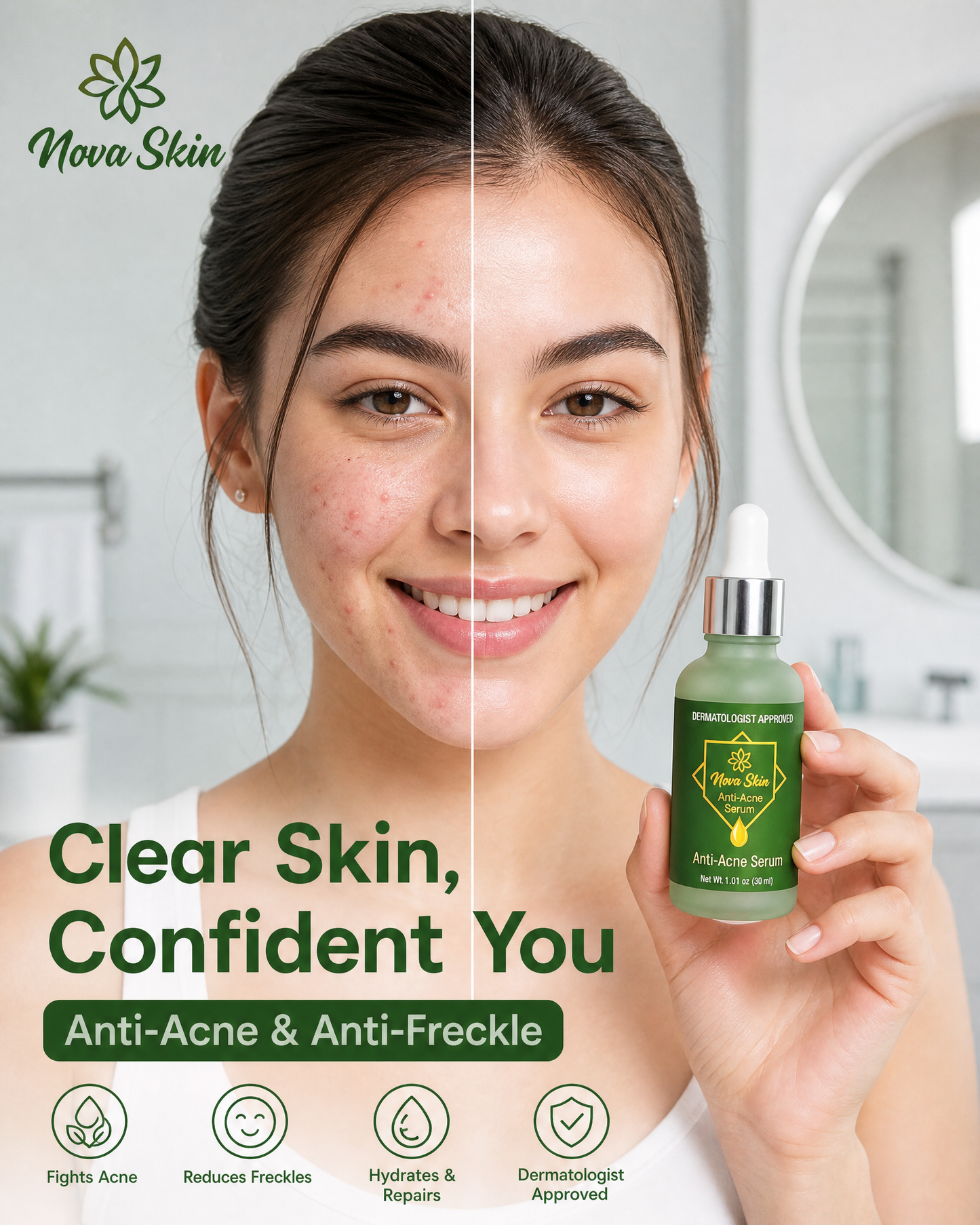 Nova Skin Anti-Acne Serum – Acne Control, Skin Repair & Hydrating Formula (30ml)