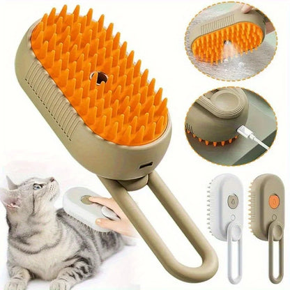 3-in-1 Steam Cat Grooming Brush – Self-Cleaning Pet Hair Remover, Spray Massage & Deshedding Comb