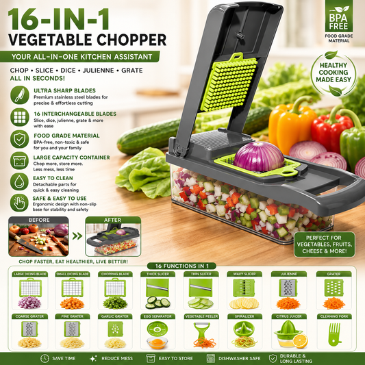 16-in-1 Multi-Function Vegetable Cutter Set – Kitchen Chopper, Slicer & Dicer