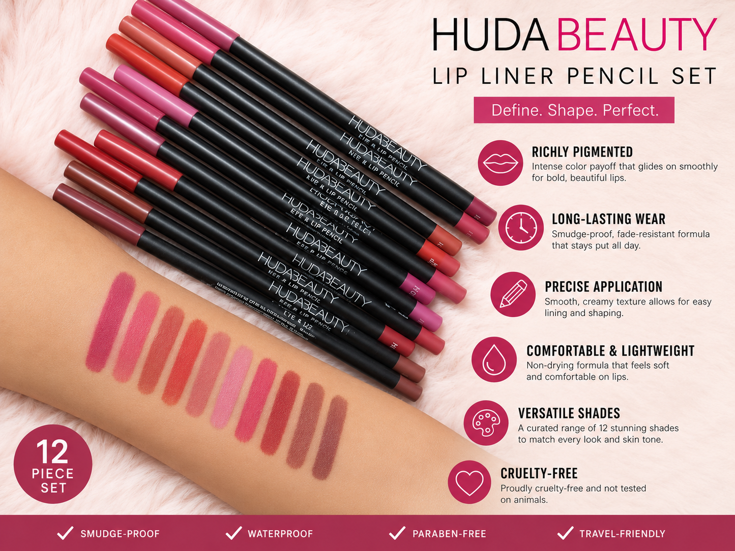 12 Pigment Lip Pencils Set – Cool Undertone Long-Lasting Lip Liner Collection