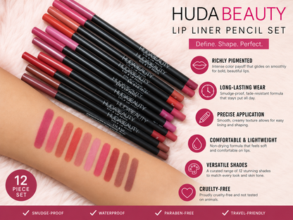 12 Pigment Lip Pencils Set – Cool Undertone Long-Lasting Lip Liner Collection