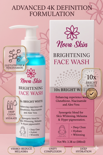 Nova Skin Brightening Face Wash with Glutathione, Niacinamide & Aloe Vera | Deep Clean, Hydrating & Whitening Facial Cleanser (100ml)