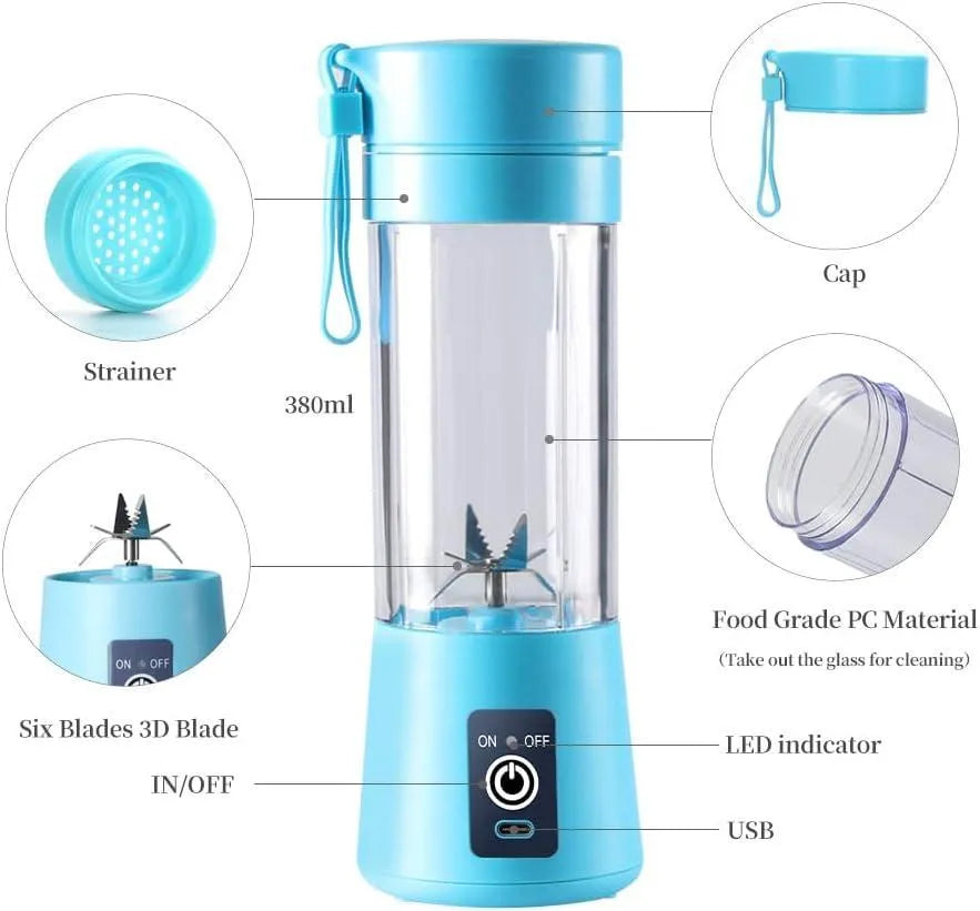 Portable Electric Juicer Blender – USB Rechargeable Compact Smoothie Maker (Blue)