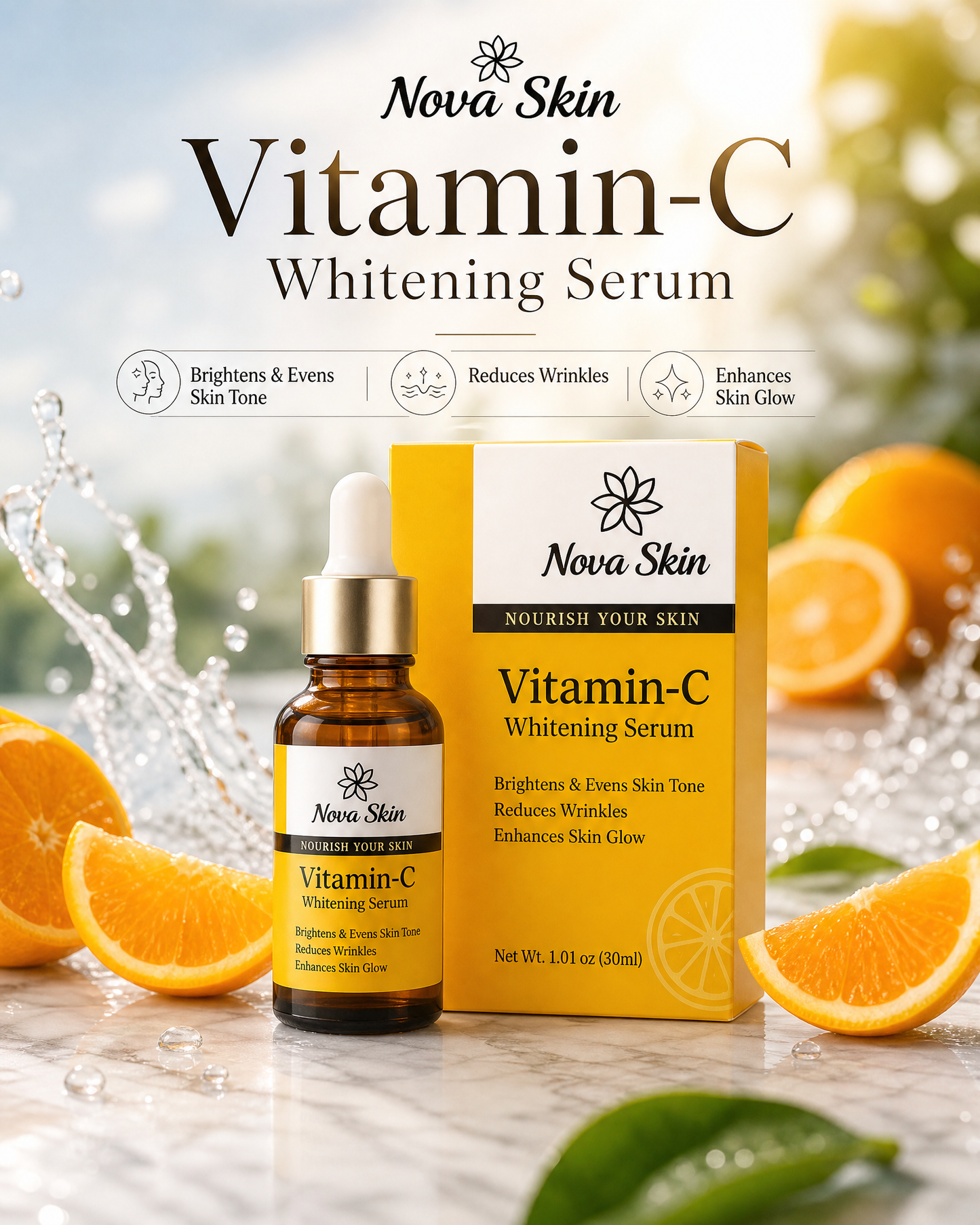 Nova Skin Vitamin-C Whitening Serum – Brightening, Anti-Aging & Skin Glow Formula (30ml)
