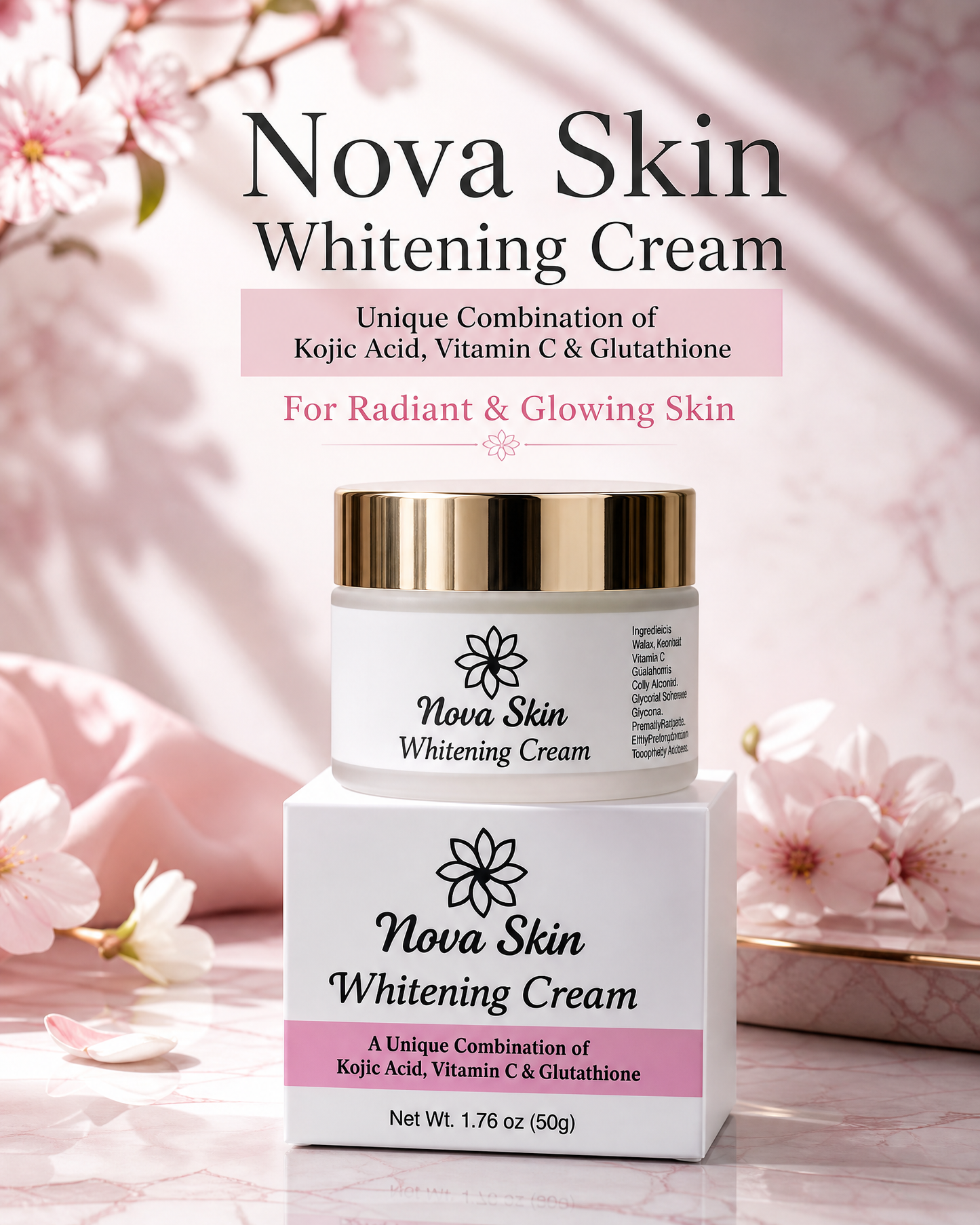 Nova Skin Whitening Cream – Kojic Acid, Vitamin C & Glutathione Brightening Cream (50g)
