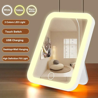 LED Vanity Makeup Mirror – USB Rechargeable Touch Screen Mirror with 3 Light Colors & Adjustable Brightness - My Store