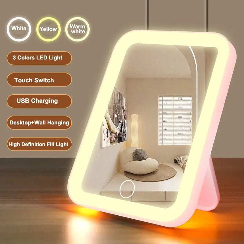LED Vanity Makeup Mirror – USB Rechargeable Touch Screen Mirror with 3 Light Colors & Adjustable Brightness - My Store