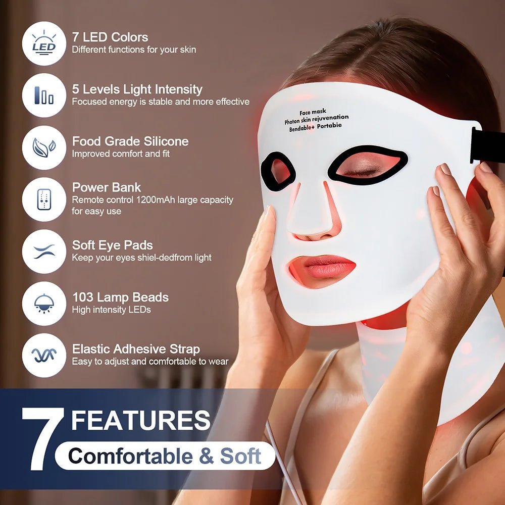 Wireless 7 - Color LED Face & Neck Mask – Photon Light Therapy Beauty Device - My Store